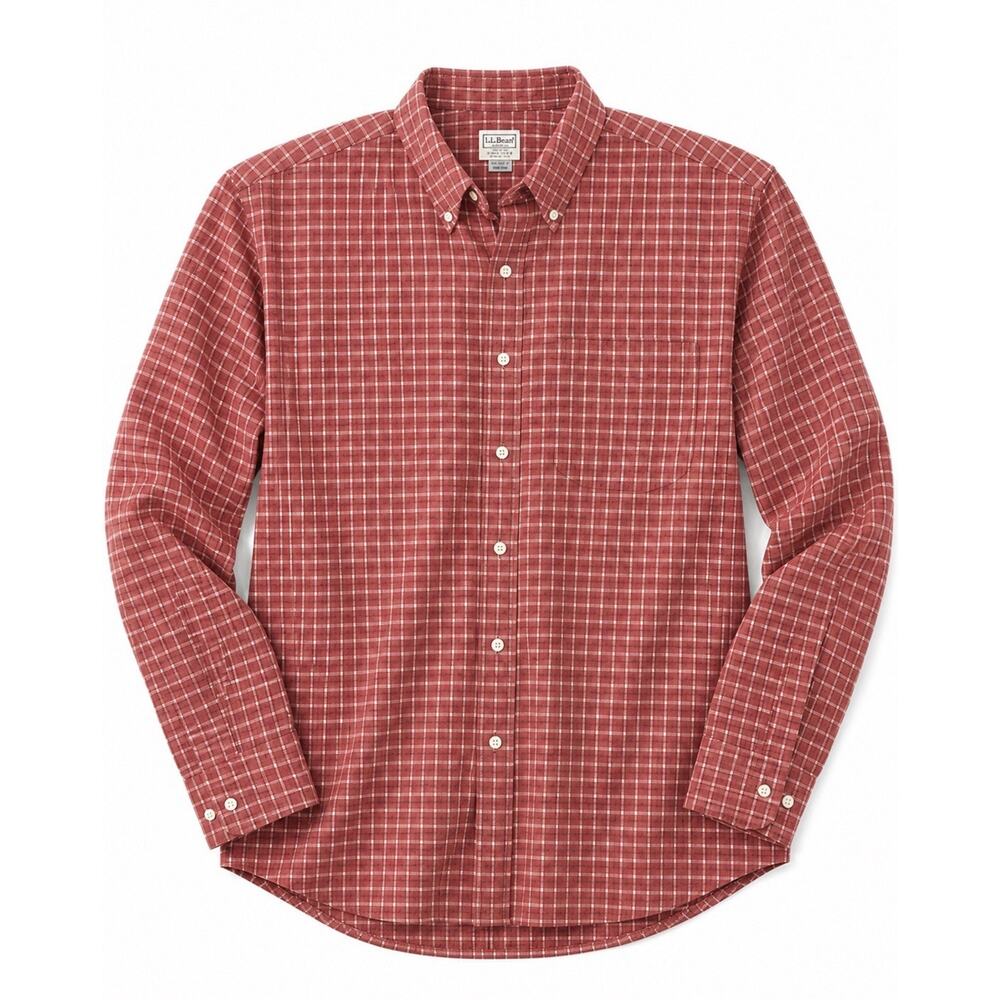 L.L. Bean Mens Dress Shirt XL Red Long Sleeve Button Wrinkle Resistant Check